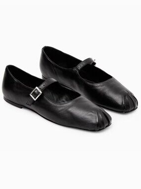NEW COS Pleated Leather Mary Jane Ballet Flats - Black